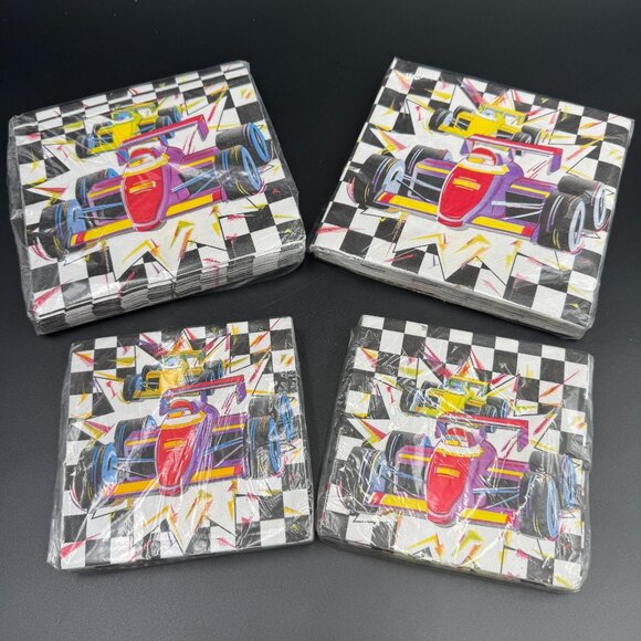 Creative Expressions Group Other - 90's Victory Lane Race Car Party Napkins 4 Packs Vtg USA Made Checkered Flag